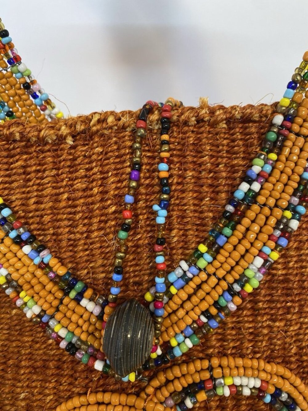 Handmade Brown Multi Color Beadwork Handwoven Bucket Bag Made in Kenya - Picture 5 of 11